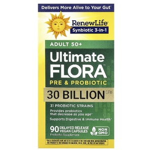 Renew Life, Ultimate Flora™, пробиотик для взрослых старше 50 лет, 30 млрд КОЕ, 90 веганских капсул с отсроченным высвобождением