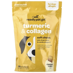 Ready Pet Go, Куркума и коллаген, для собак всех возрастов, со вкусом курицы и сыра, 90 мягких жевательных таблеток, 360 г, (12,7 унции)