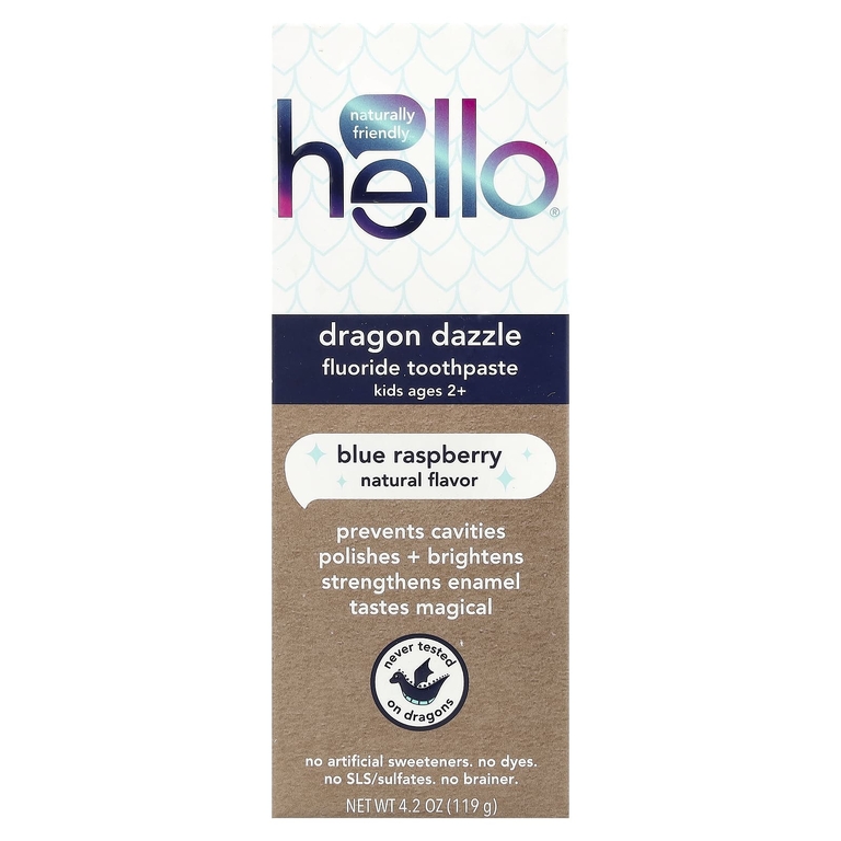Hello, детская зубная паста с фторидом, Dragon Dazzle, для детей от 2 лет, голубая малина, 119 г (4,2 унции)