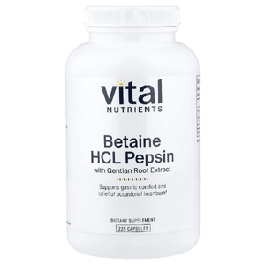 Vital Nutrients, бетаин гидрохлорид пепсин с экстрактом корня горечавки, 225 капсул