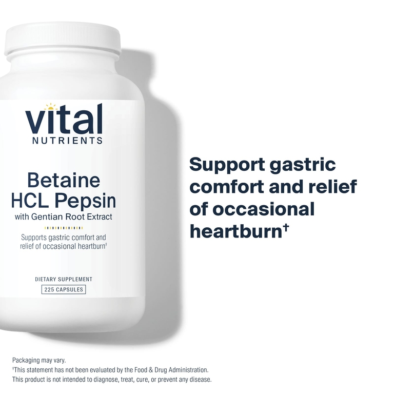 Vital Nutrients, бетаин гидрохлорид пепсин с экстрактом корня горечавки, 225 капсул
