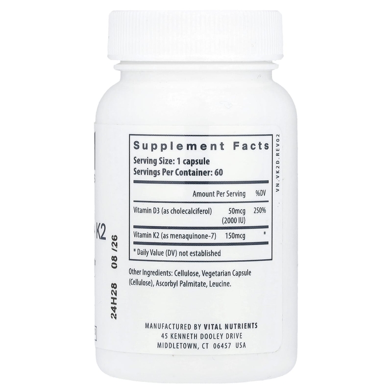 Vital Nutrients, K2-7 + D3, 60 вегетарианских капсул