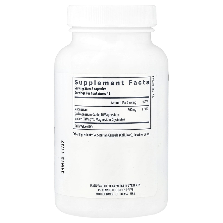 Vital Nutrients, Комплекс тройного магния, 500 мг, 90 веганских капсул (250 мг в 1 капсуле)