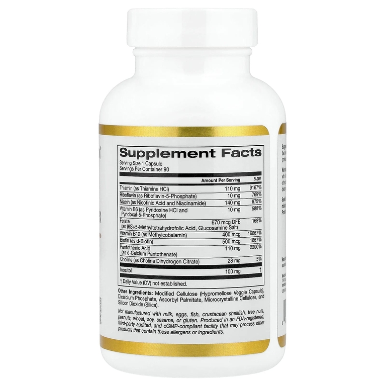 California Gold Nutrition, высокоэффективный комплекс витаминов группы B с метилфолатом и метилом B12, 90 растительных капсул