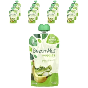 Beech-Nut, овощи, для детей от 6 месяцев, цукини, шпинат и банан, 12 паучей по 99 г (3,5 унции)