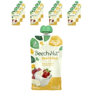Beech-Nut, завтрак, для детей от 12 месяцев, йогурт с бананом и ягодами, 12 паучей по 99 г (3,5 унции)
