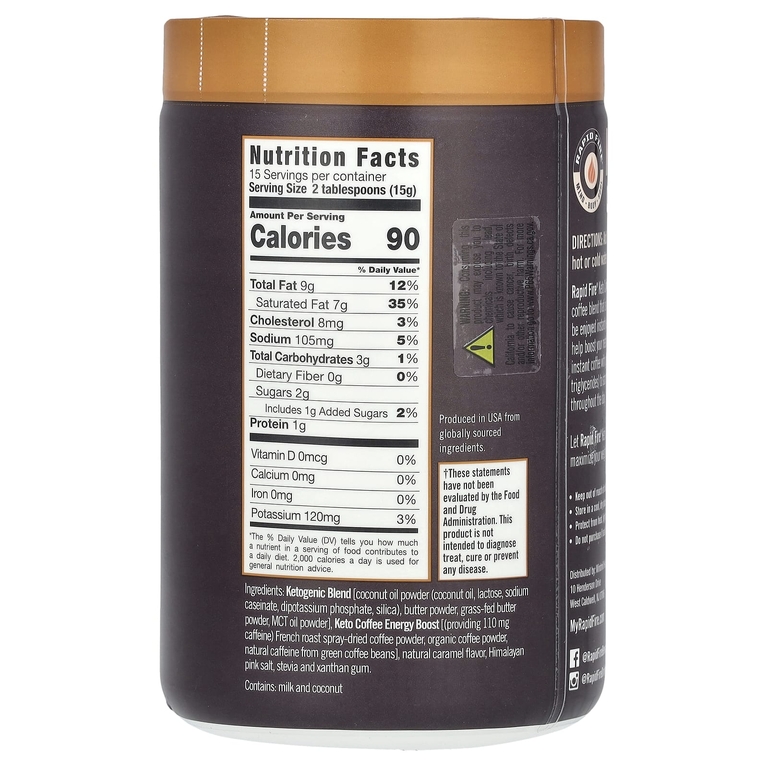 RAPIDFIRE, растворимый кетокофе, карамельный макиато, средней обжарки, 225 г (7,93 унции)