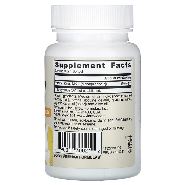 Jarrow Formulas, MK-7, 90 мкг, 90 мягких таблеток