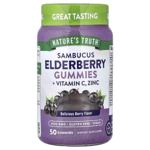 Nature's Truth, Sambucus, бузина с витамином C, жевательные таблетки с цинком, вкусные ягоды, 50 жевательных таблеток