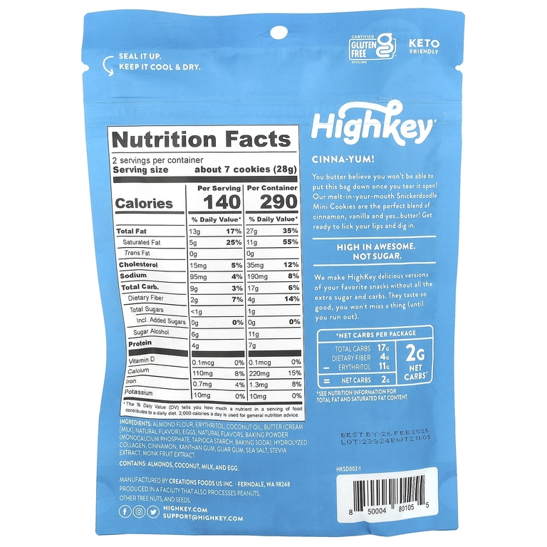HighKey, Мини-печенье, сникердудл, 56,6 г (2 унции)