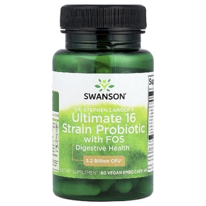 Swanson Vitamins, Dr. Stephen Langer's Ultimate 16 Strain Probiotic with FOS, 16 штаммов пробиотиков с ФОС, 60 веганских капсул EMBO Caps® AP