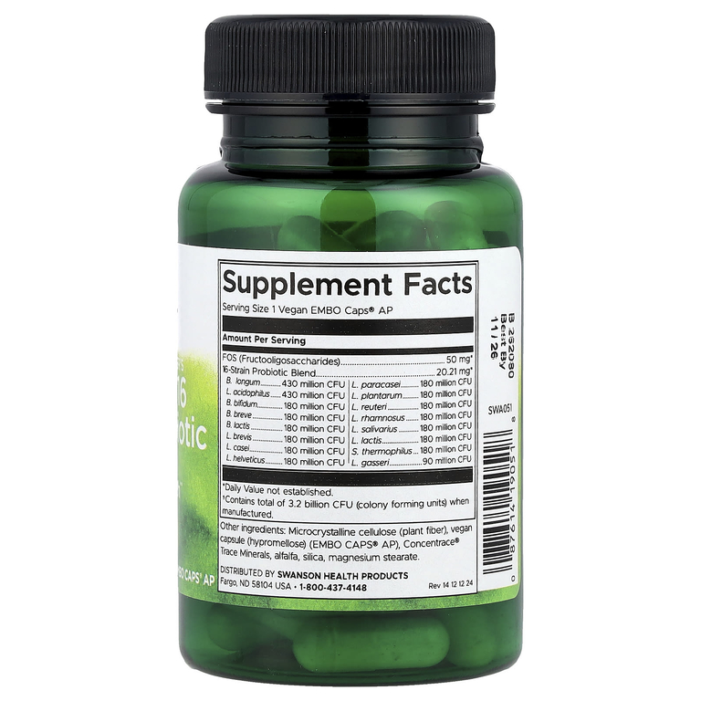 Swanson Vitamins, Dr. Stephen Langer's Ultimate 16 Strain Probiotic with FOS, 16 штаммов пробиотиков с ФОС, 60 веганских капсул EMBO Caps® AP
