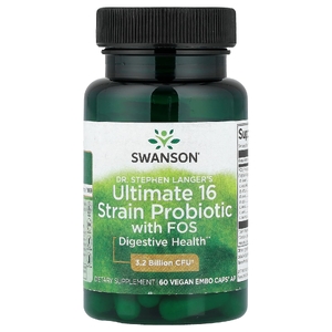 Swanson Vitamins, Dr. Stephen Langer's Ultimate 16 Strain Probiotic with FOS, 16 штаммов пробиотиков с ФОС, 60 веганских капсул EMBO Caps® AP