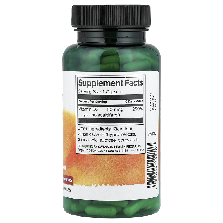 Swanson Vitamins, Витамин D3, 2000 МЕ, 250 капсул