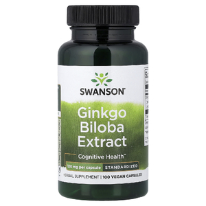 Swanson Vitamins, экстракт гинкго билоба, стандартизованный, 120 мг, 100 веганских капсул