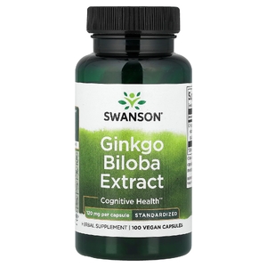 Swanson Vitamins, экстракт гинкго билоба, стандартизованный, 120 мг, 100 веганских капсул