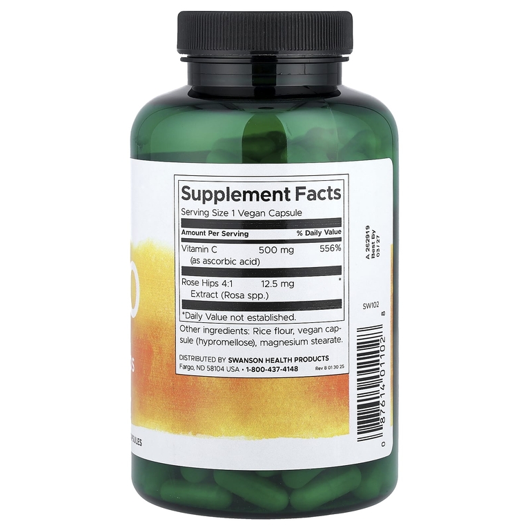 Swanson Vitamins, C-500, витамин C с шиповником, 250 веганских капсул