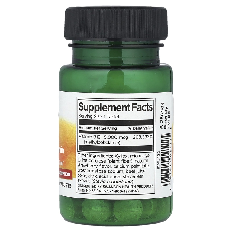 Swanson Vitamins, витамин B12, метилкобаламин, 5000 мкг, 60 таблеток