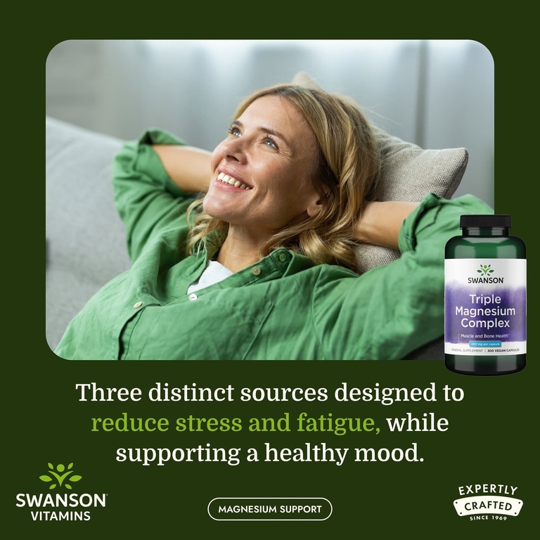 Swanson Vitamins, комплекс с тремя формами магния, 400 мг, 300 веганских капсул