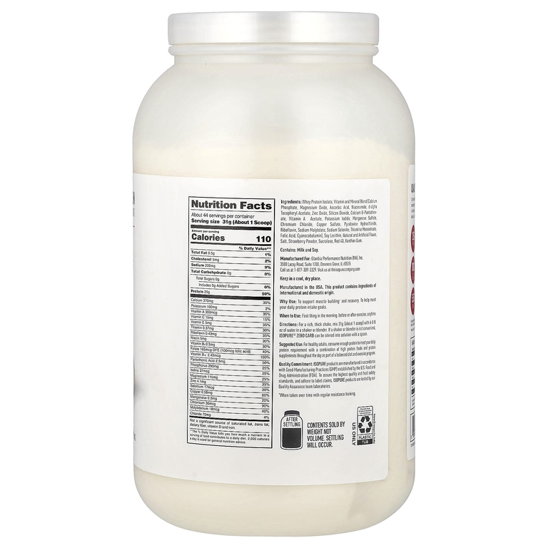  Isopure, Протеиновый порошок без углеводов, клубника со сливками, 1,36 кг