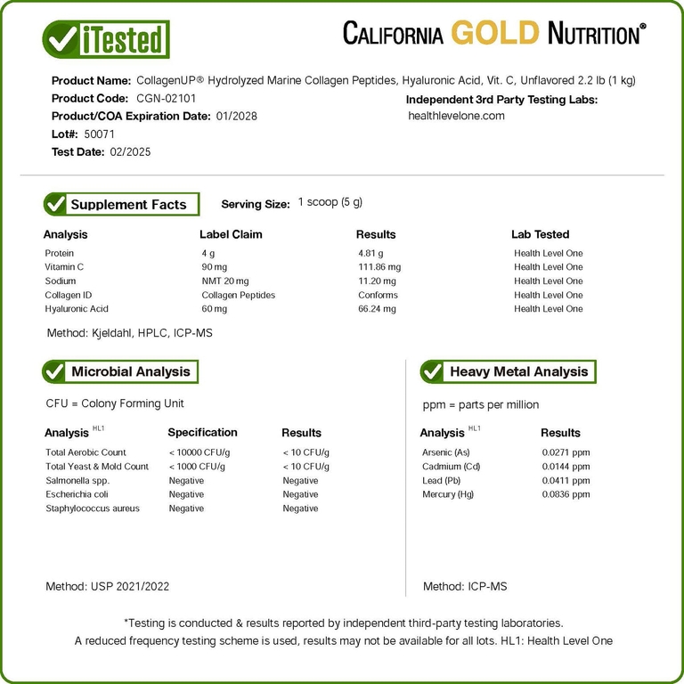 California Gold Nutrition, CollagenUP®, гидролизованные пептиды морского коллагена с гиалуроновой кислотой и витамином C, с нейтральным вкусом, 1 кг (2,2 фунта)