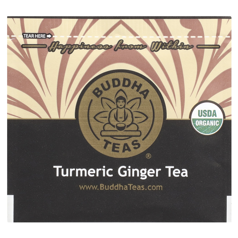 Buddha Teas, Organic Herbal Tea, куркума и имбирь, без кофеина, 18 чайных пакетиков, 36 г (1,27 унции)