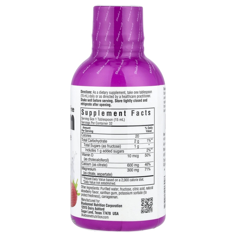 Bluebonnet Nutrition, Жидкий кальций, цитрат магния и витамин D3, с натуральным клубничным ароматизатором, 16 жидких унций (472 мл)