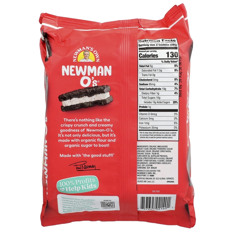 Newman's Own Organics, Newman O's®, шоколадное печенье-сандвич, 368 г (13 унций)