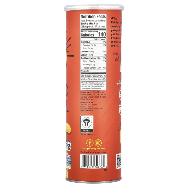 The Good Crisp Company, Картофельные чипсы, классические, оригинальные, 160 г (5,6 унции)