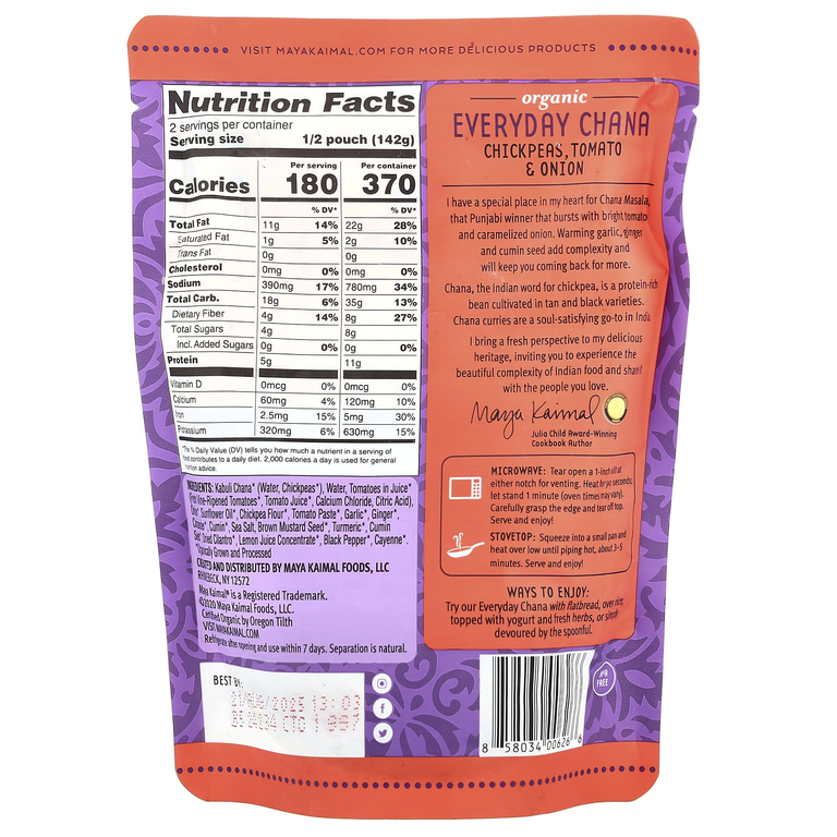 Maya Kaimal, Organic Everyday Chana, нут, томат и лук, неострый, 284 г (10 унций)  