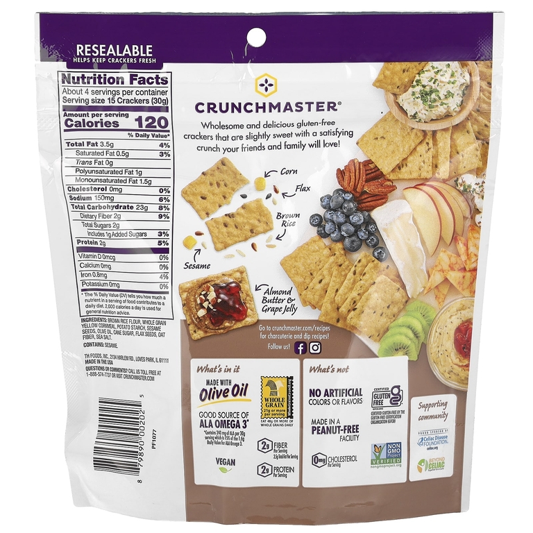 Crunchmaster, Мультизерновые, хрустящие рисовые крекеры, морская соль, 113 г (4 унции)
