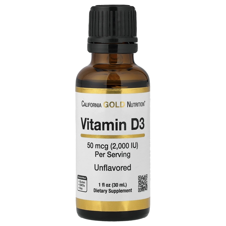 California Gold Nutrition, витамин D3, с нейтральным вкусом, 50 мкг (2000 МЕ), 30 мл (1 жидк. унция)