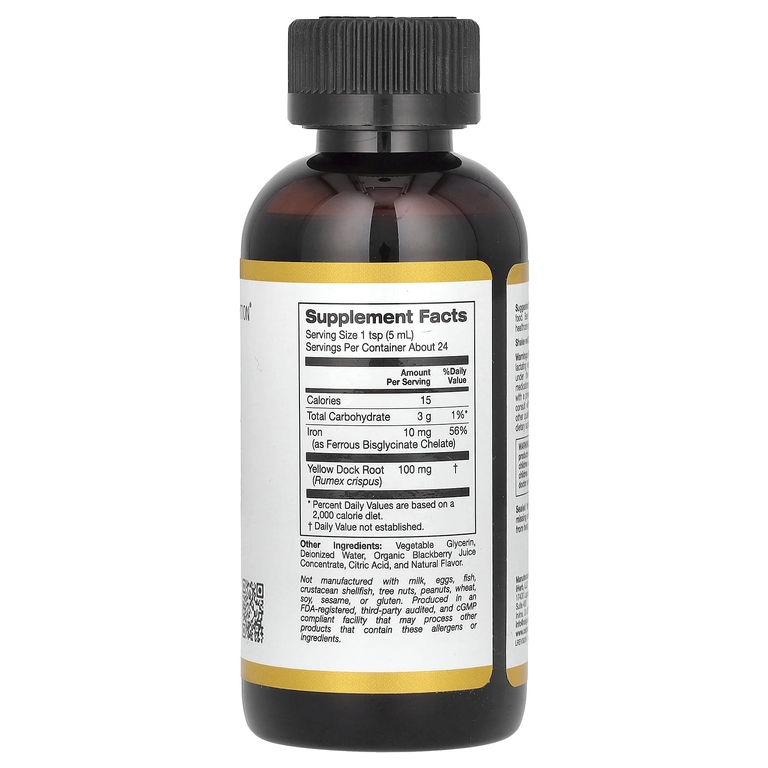California Gold Nutrition, железо в виде хелатного бисглицината железа с корнем щавеля курчавого, 118 мл (4 жидк. унции)
