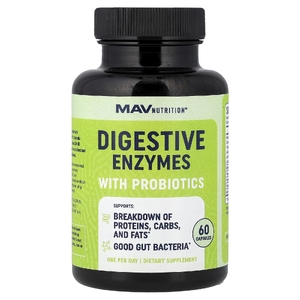 MAV Nutrition, Пищеварительные ферменты с мощными штаммами пробиотиков, 60 растительных капсул