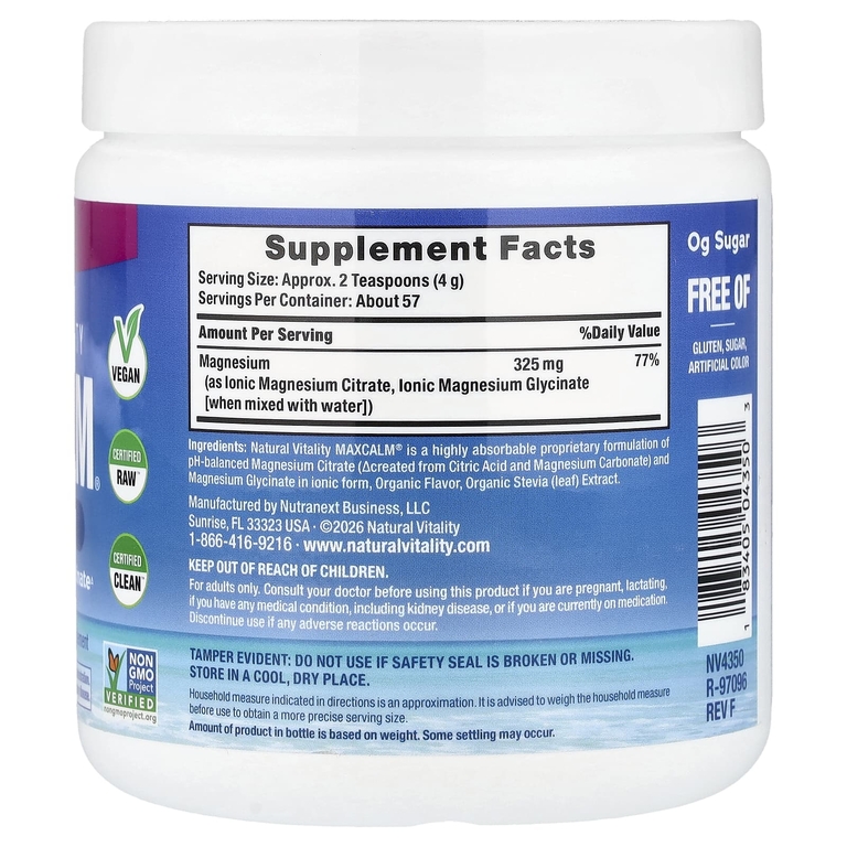 Natural Vitality, MaxCalm® смесь для расслабляющего напитка, малина и лимон, 227 г