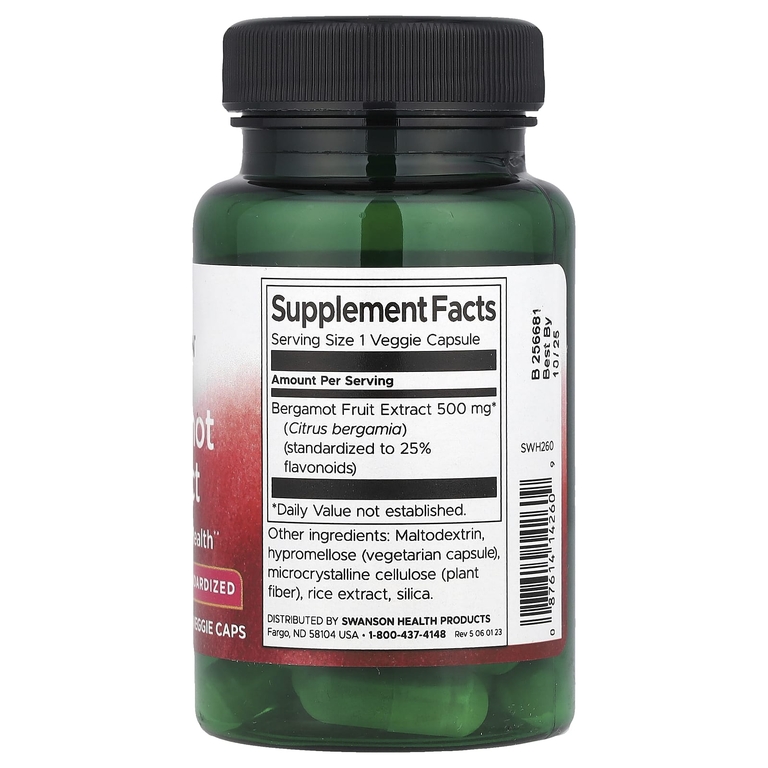 Swanson Vitamins, Экстракт бергамота, 500 мг, 30 вегетарианских капсул