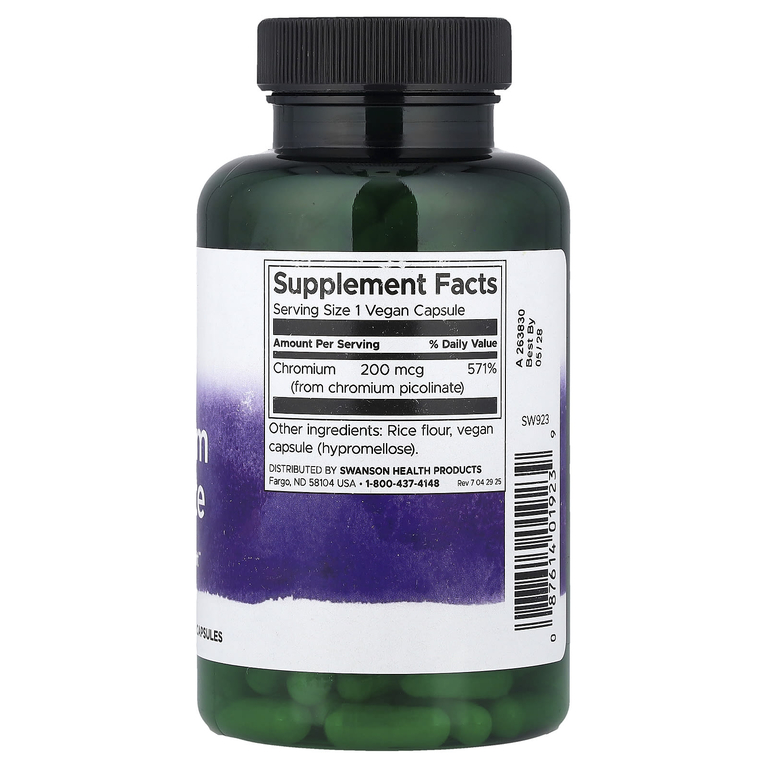 Swanson Vitamins, пиколинат хрома, 200 мкг, 200 веганских капсул
