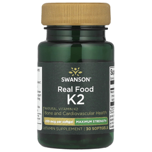 Swanson Vitamins, Real Food K2, витамин K2, максимальная сила действия, 200 мкг, 30 мягких таблеток