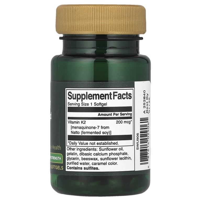 Swanson Vitamins, Real Food K2, витамин K2, максимальная сила действия, 200 мкг, 30 мягких таблеток