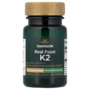 Swanson Vitamins, Real Food K2, витамин K2, максимальная сила действия, 200 мкг, 30 капсул
