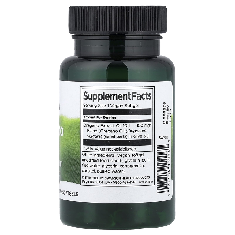Swanson Vitamins, масло орегано, 120 веганских капсул (150 мг в капсуле)