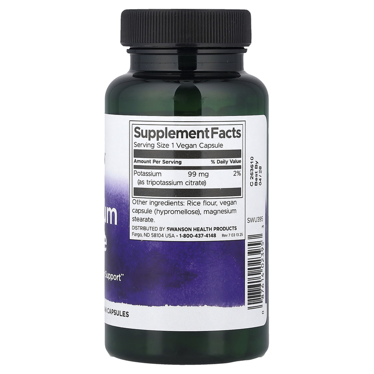 Swanson Vitamins, цитрат калия, 99 мг, 120 веганских капсул