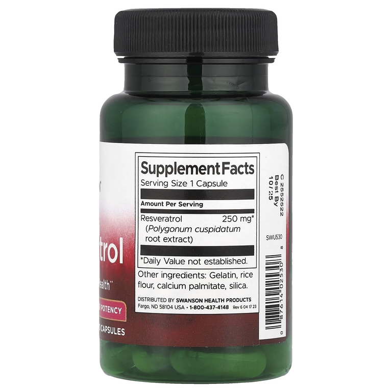 Swanson Vitamins, Ресвератрол, высокая эффективность, 250 мг, 30 капсул