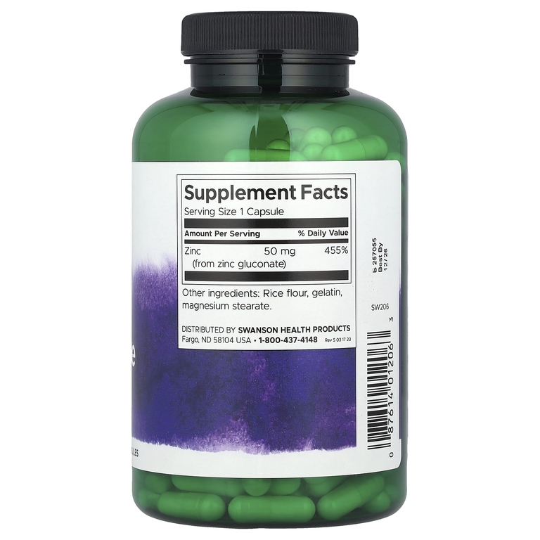 Swanson Vitamins, Глюконат цинка, 50 мг, 250 капсул