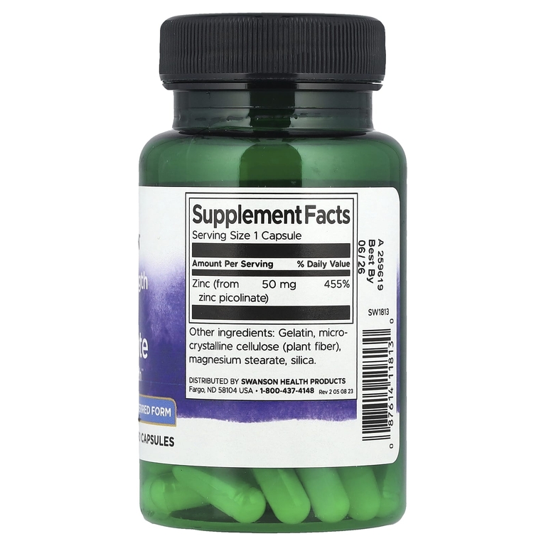 Swanson Vitamins, пиколинат цинка, 50 мг, 60 капсул