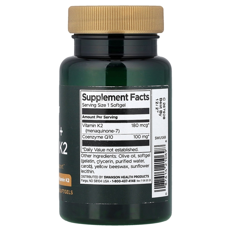 Swanson Vitamins, Коэнзим Q10 + витамин K2, 60 мягких таблеток