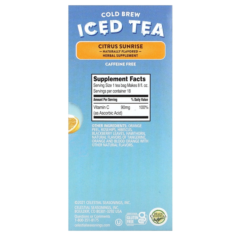 Celestial Seasonings, холодный чай со льдом, с цитрусовыми, без кофеина, 18 чайных пакетиков, 35 г (1,2 унции) (Товар снят с продажи) 