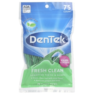 DenTek, Fresh Clean, зубочистка с зубной нитью,  средство для гигиены полости рта, 75 зубочисток (Товар снят с продажи) 