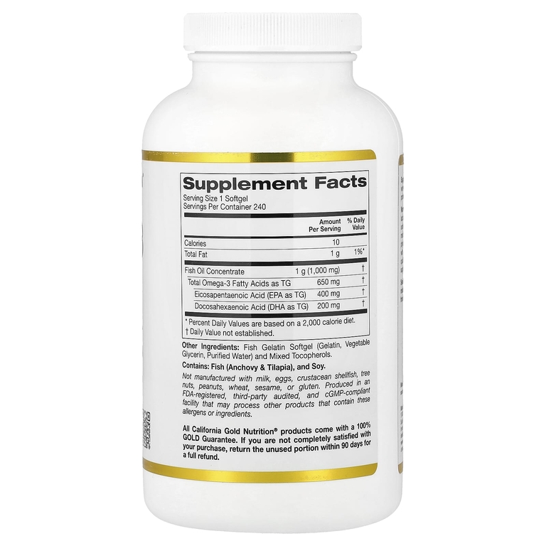California Gold Nutrition, рыбий жир с омега-3, триглицерид Vivomega, 1000 мг, 240 рыбных капсул