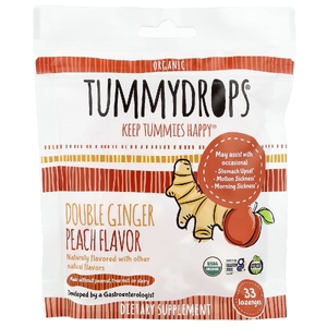 Tummydrops, органические леденцы с двойным имбирем и персиком, 33 пастилки